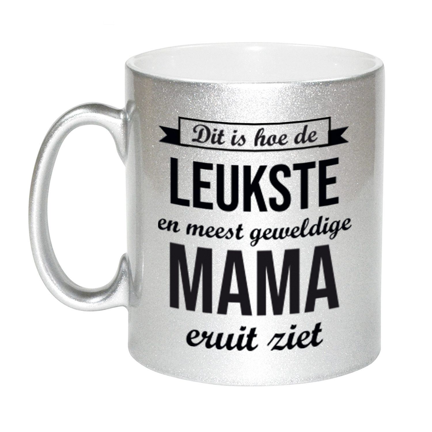 Zilveren leukste en meest geweldige mama cadeau koffiemok / theebeker 330 ml -