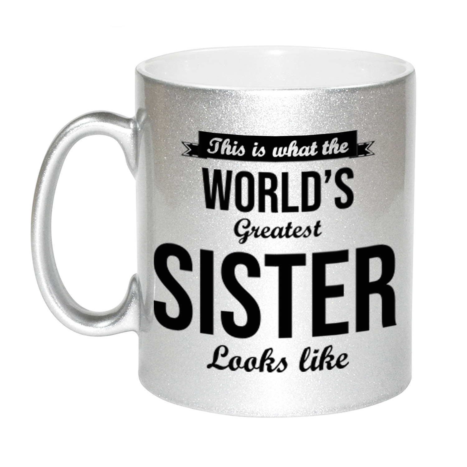 Zilveren Worlds Greatest Sister cadeau koffiemok / theebeker 330 ml -