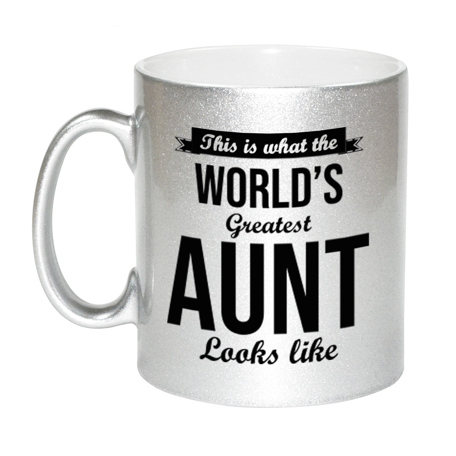 Zilveren Worlds Greatest Aunt / tante cadeau koffiemok / theebeker 330 ml -