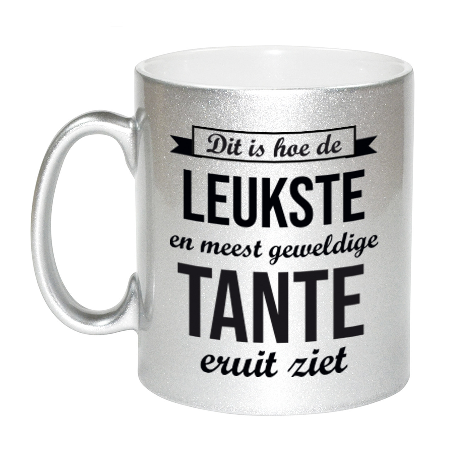 Zilveren leukste en meest geweldige tante cadeau koffiemok / theebeker 330 ml -