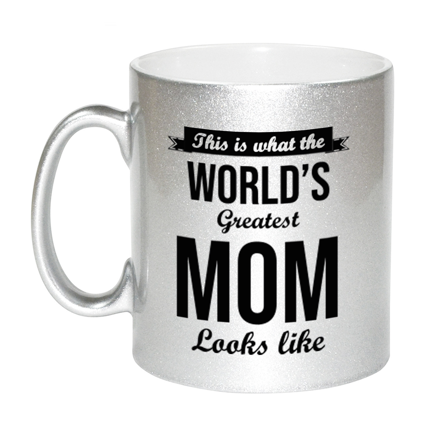 Zilveren Worlds Greatest Mom cadeau koffiemok / theebeker 330 ml -