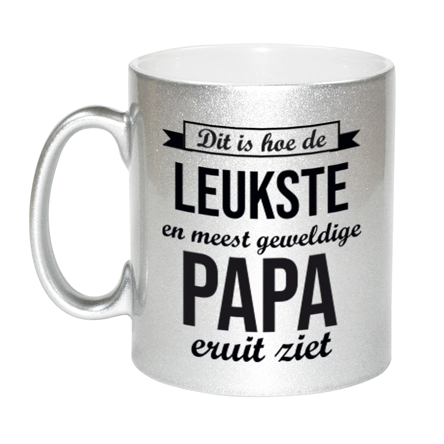 Zilveren leukste en meest geweldige papa cadeau koffiemok / theebeker 330 ml -