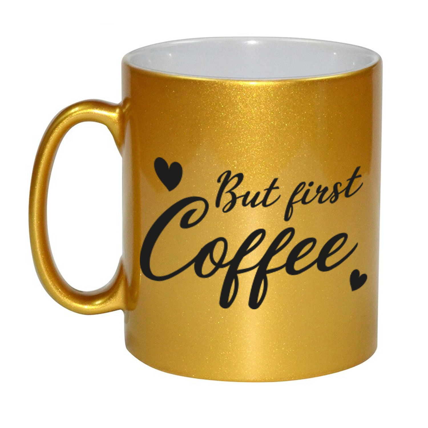 But first coffee gouden cadeau mok / beker met hartjes 330 ml -
