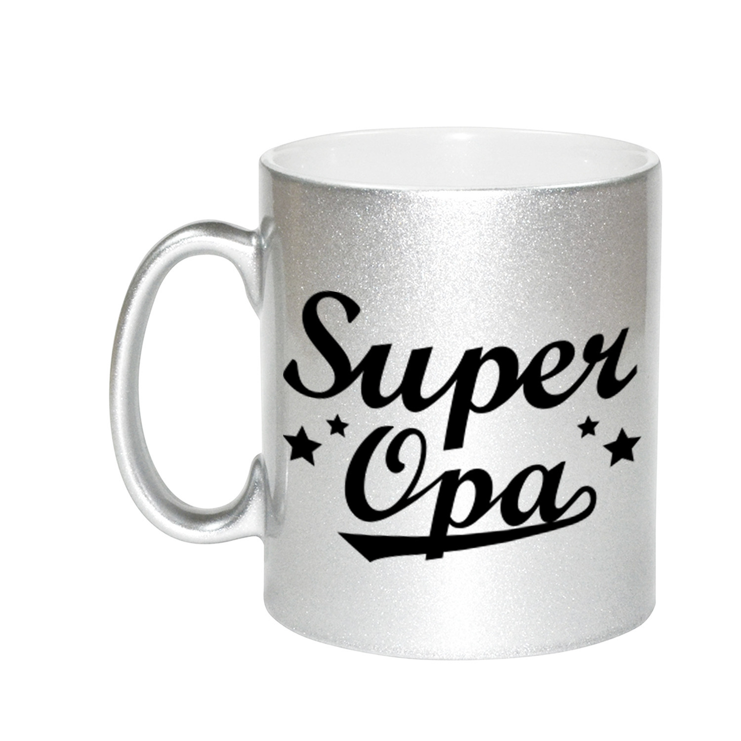 Super opa cadeau zilveren mok / beker sterren 330 ml -