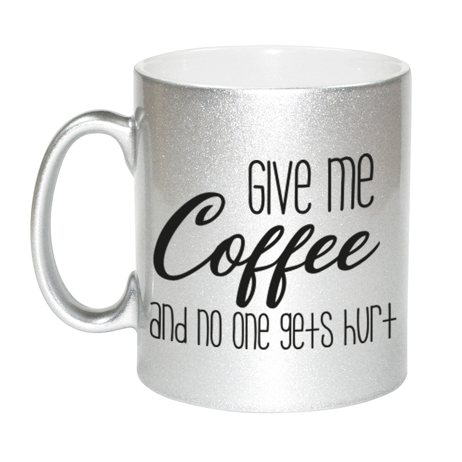 Give me coffee zilveren cadeau mok / beker 330 ml -