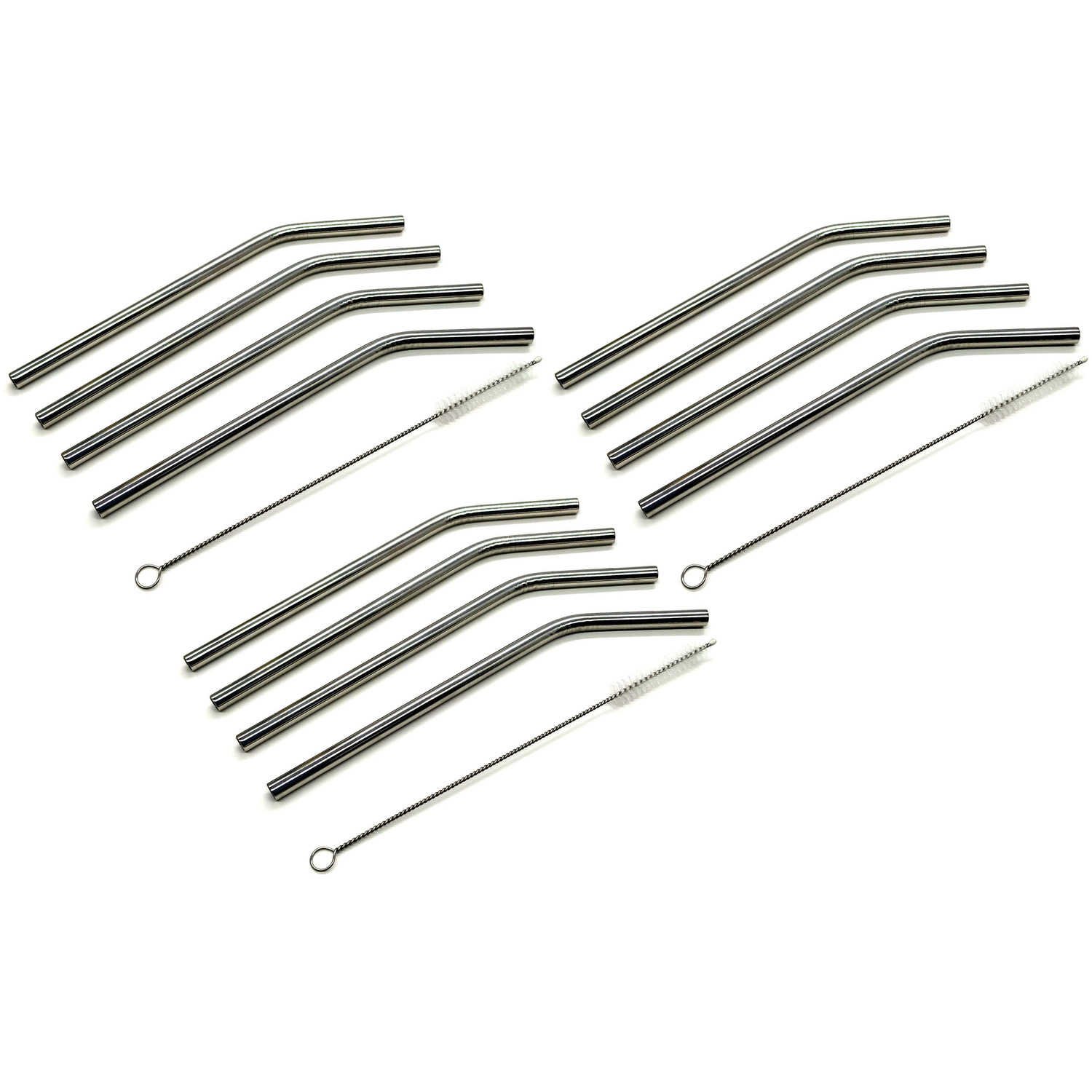 Set van 12x stuks RVS rietjes inclusief reinigingsborstel -
