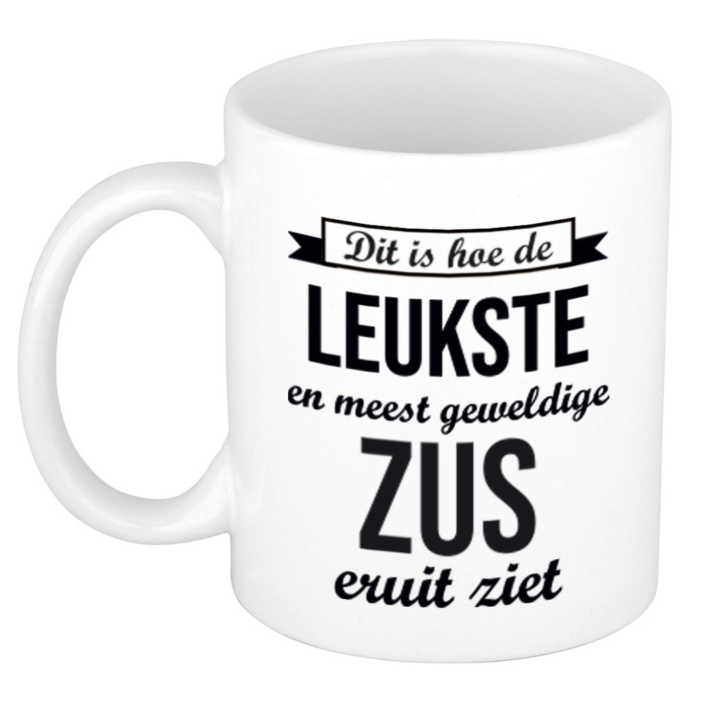 Leukste en meest geweldige zus cadeau koffiemok / theebeker wit 300 ml -
