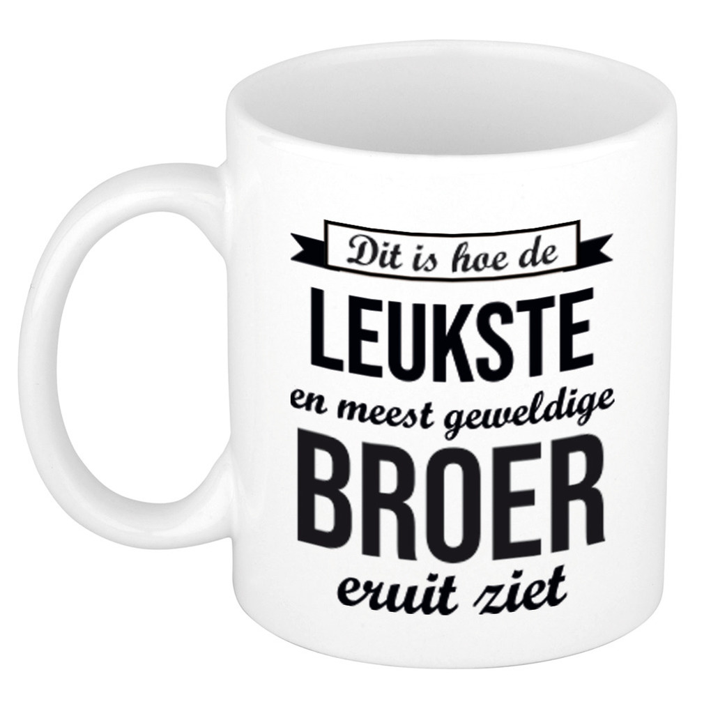 Leukste en meest geweldige broer cadeau koffiemok / theebeker wit 300 ml -