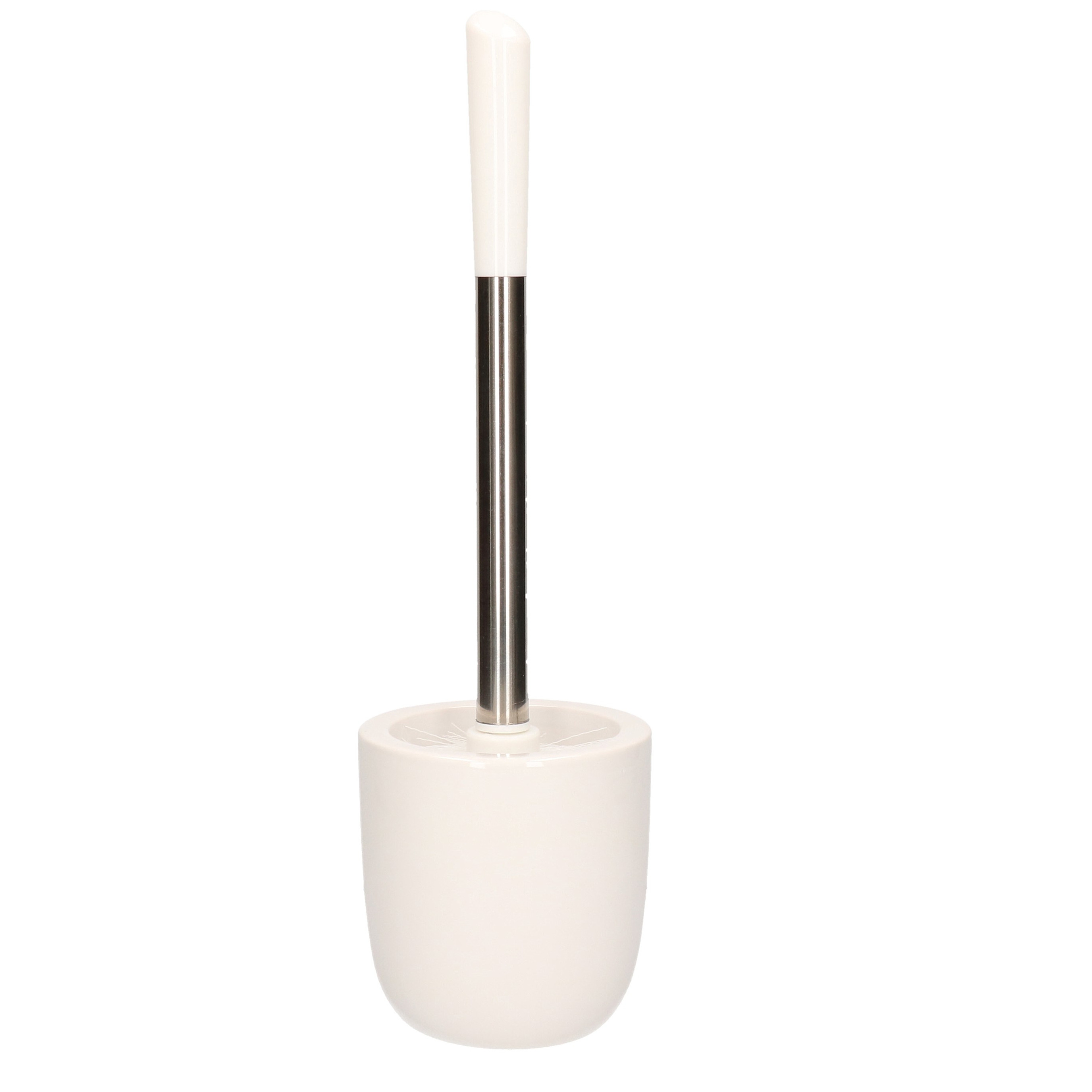 Toiletborstel met houder wit dolomiet RVS 39 cm -