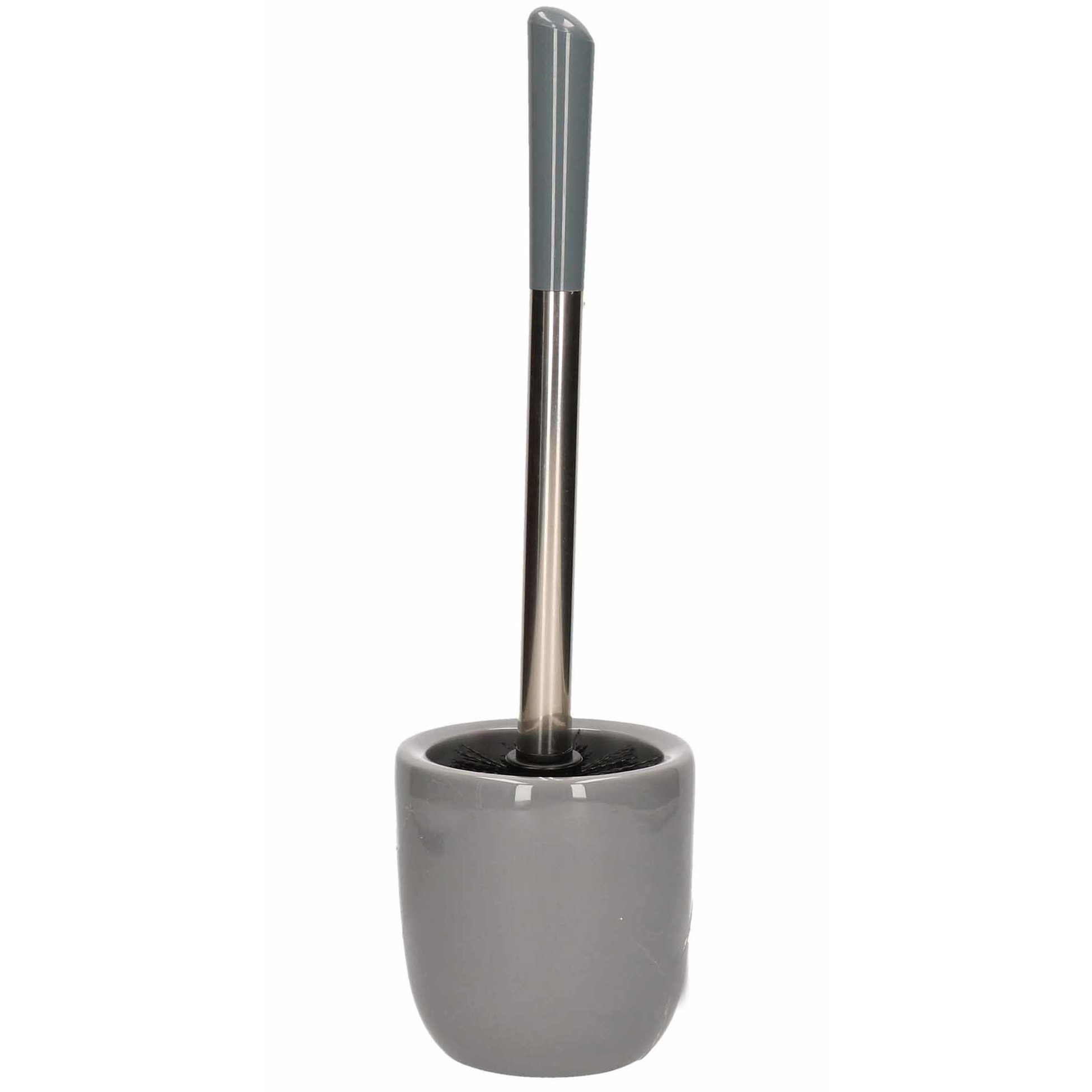 Toiletborstel met houder grijs dolomiet RVS 39 cm -