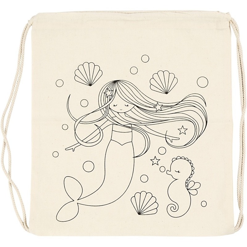 Pakket van 6x stuks inkleurbare rugzakjes zeemeermin print 41 cm -
