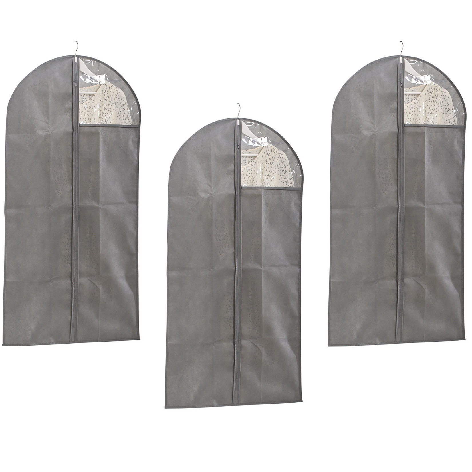 3x Grijze kledinghoezen 58 x 118 cm met kijkvenster -
