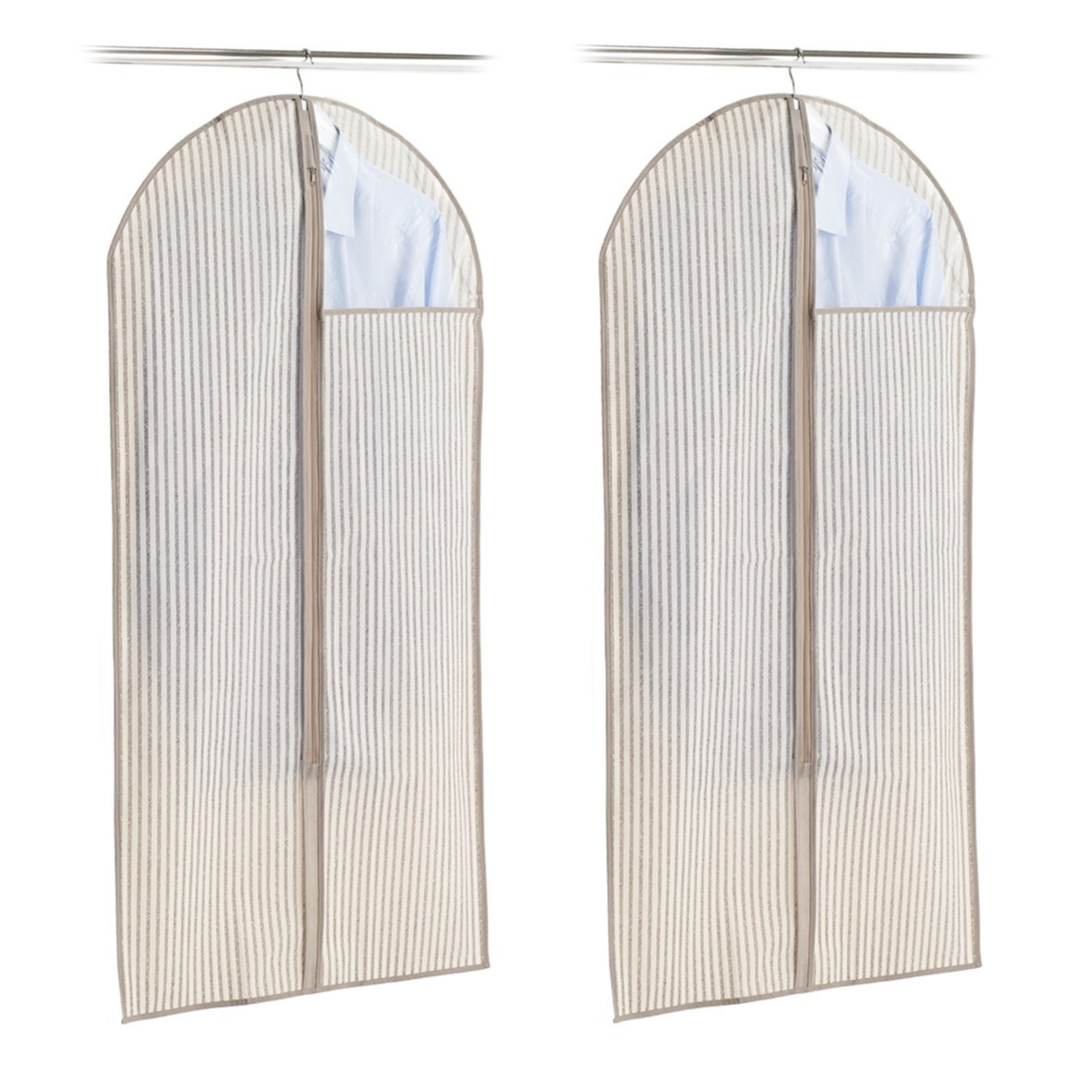 2x Beige gestreepte kledinghoezen 60 x 120 cm met kijkvenster -