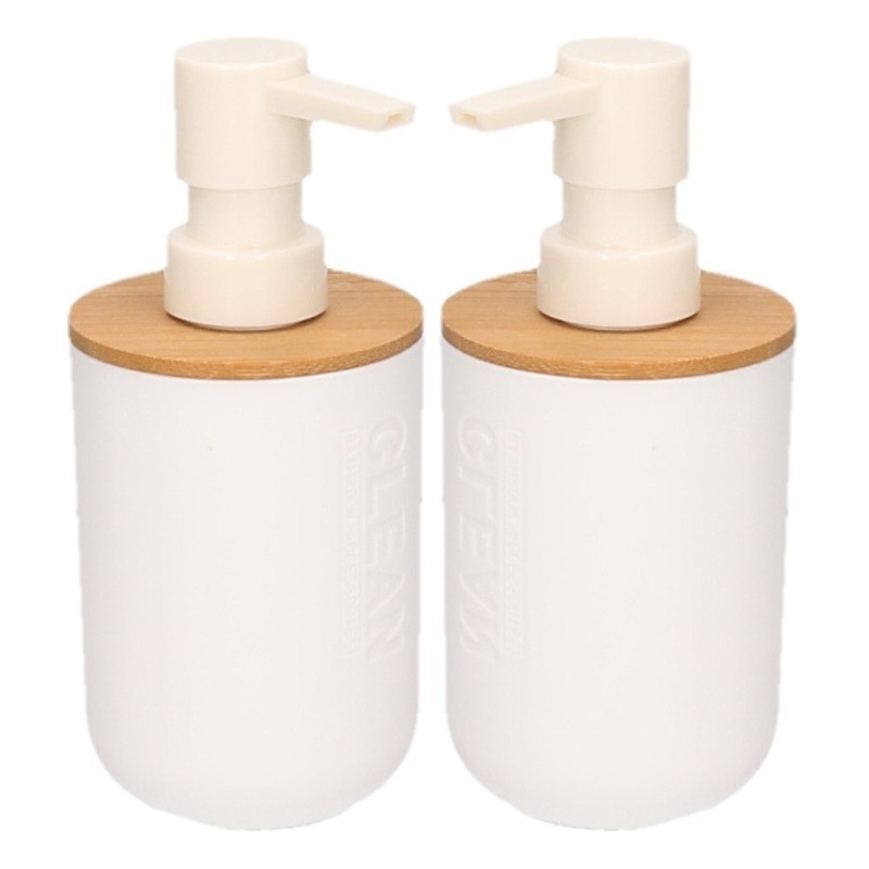2x Witte zeeppompjes met bamboe 16,5 cm -