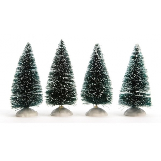 4x Kerstdorp onderdelen miniatuur boompjes met sneeuw 10 cm -