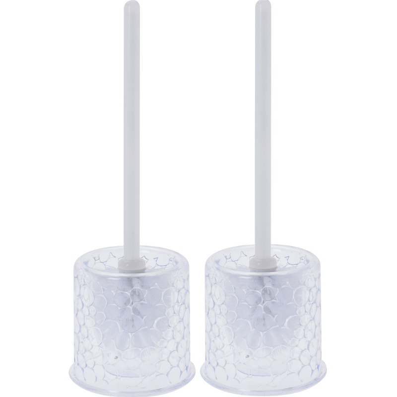 2x Transparante toiletborstel houders met druppels 37 cm -