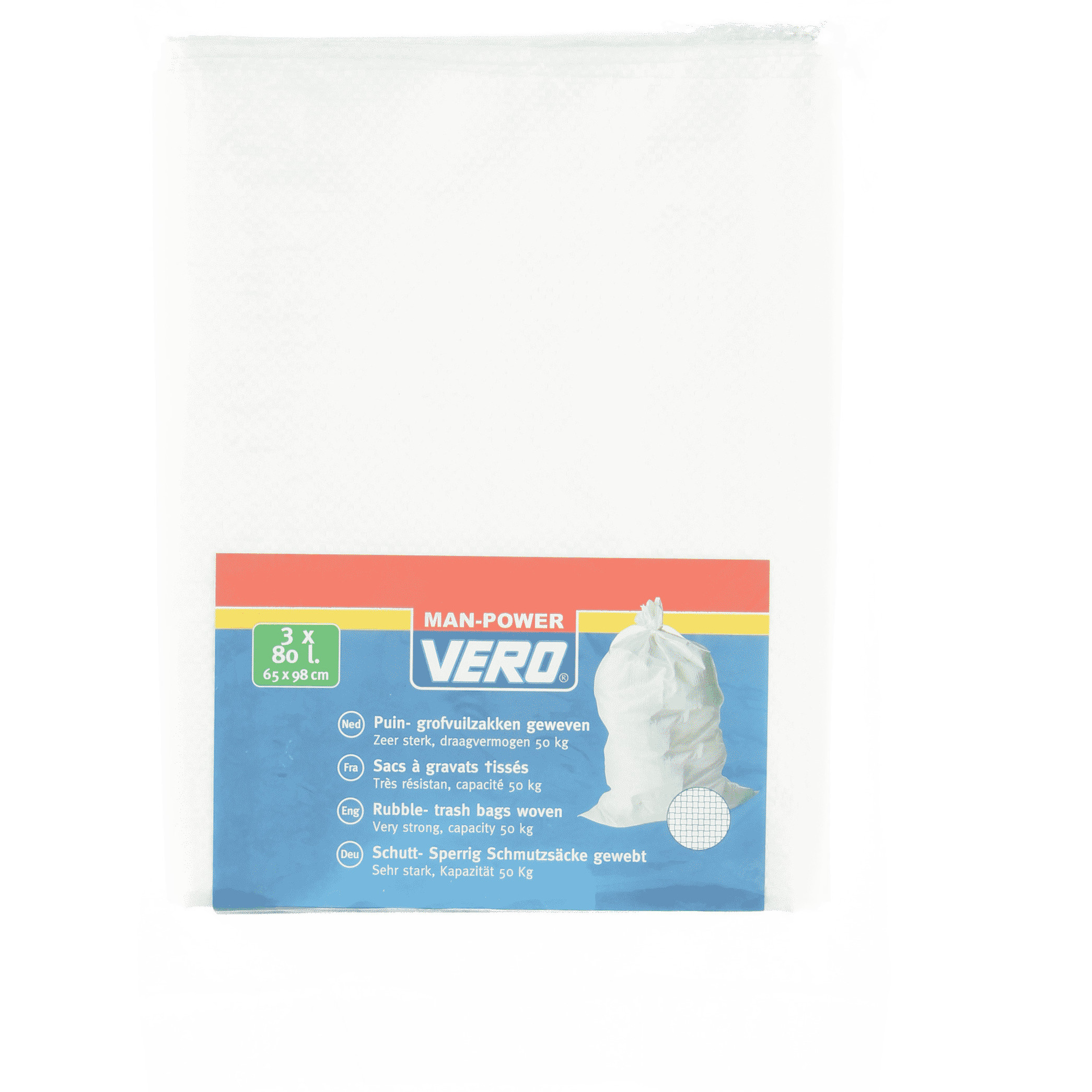 6x Puin/grofvuil afvalzakken 65 x 98 cm 80 liter geweven wit -