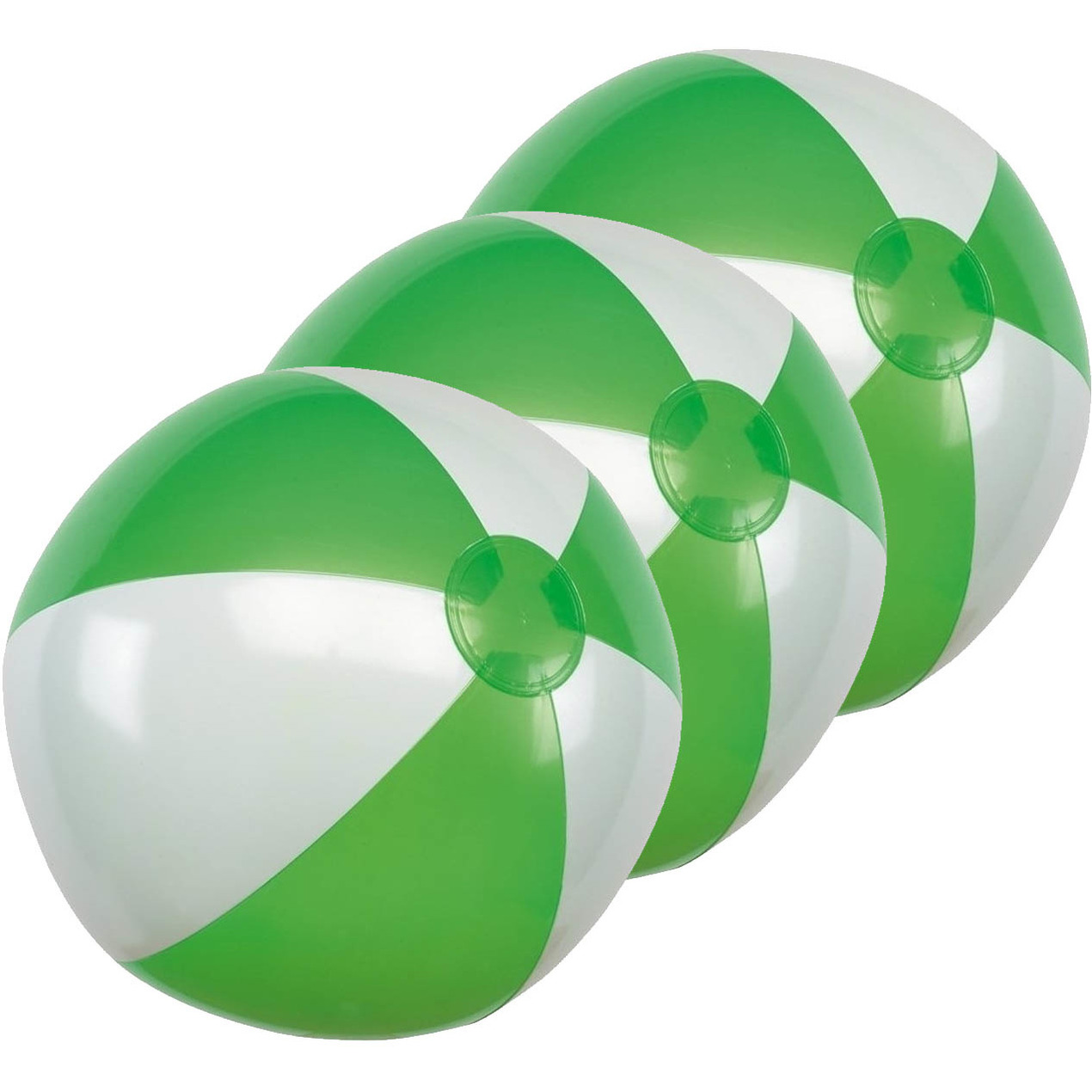 Opblaasbare speelgoed strandbal - 10x - groen/wit - dia 28 cm - Strandballen -