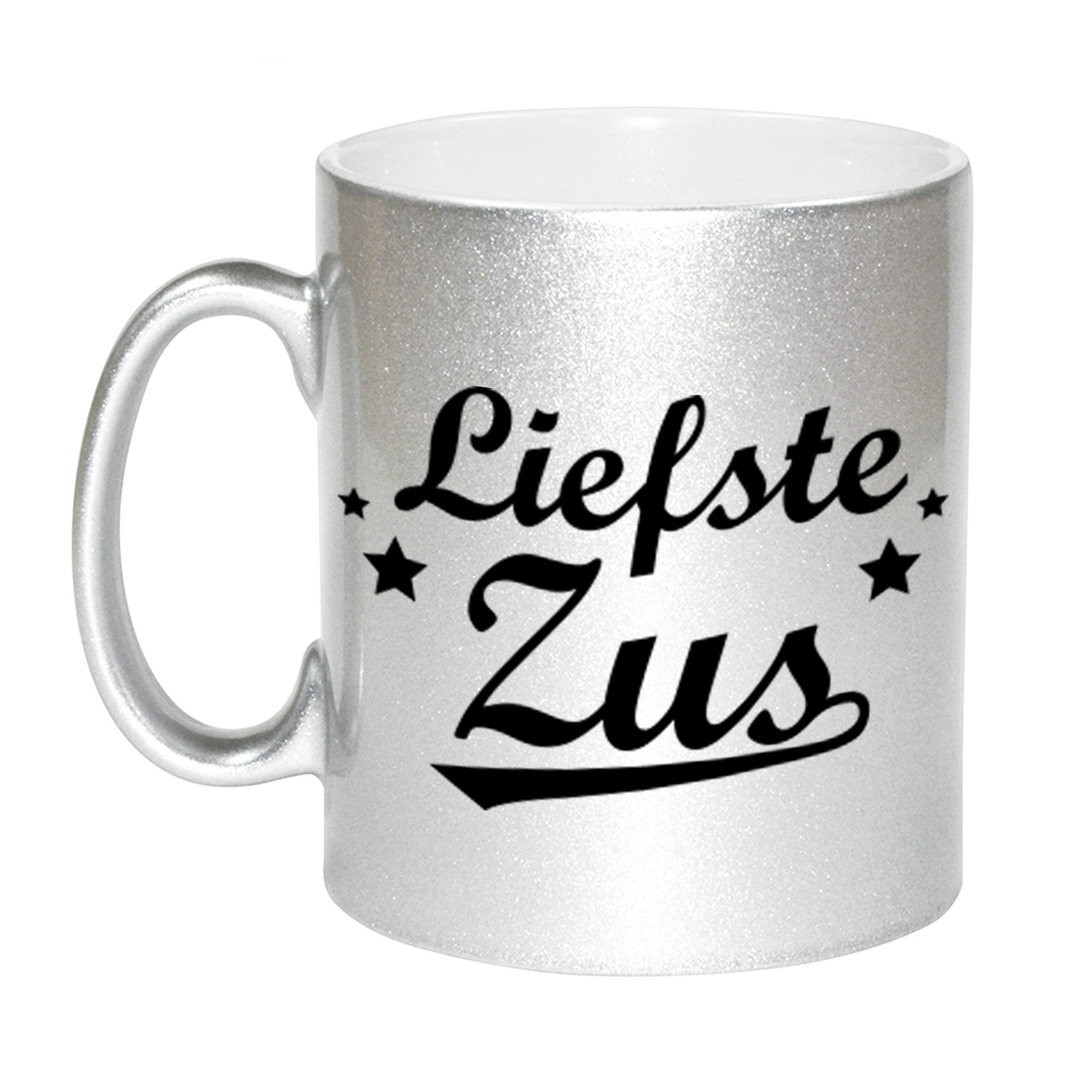 Liefste zus cadeau zilveren mok / beker sterren 330 ml -