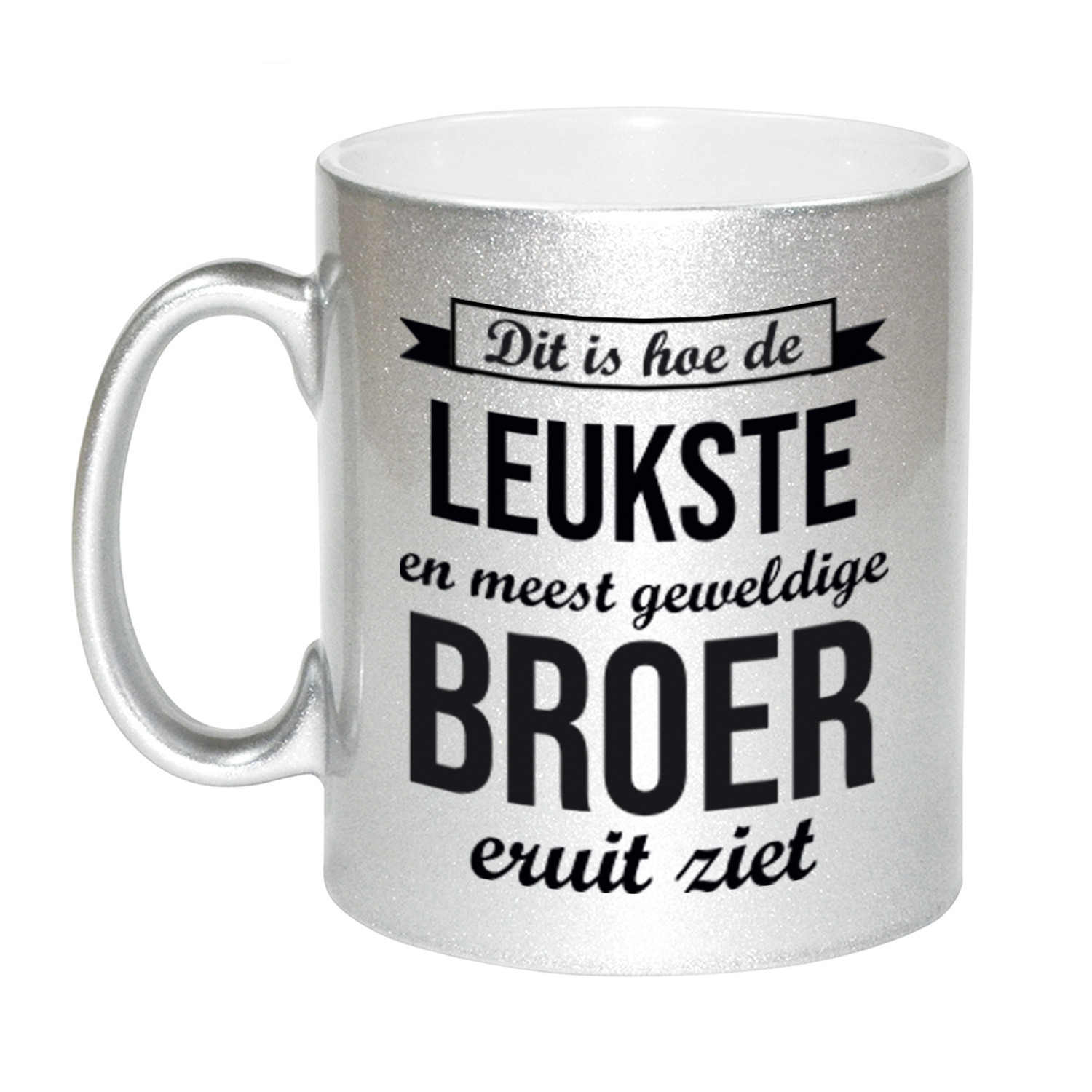 Zilveren leukste en meest geweldige broer cadeau koffiemok / theebeker 330 ml -