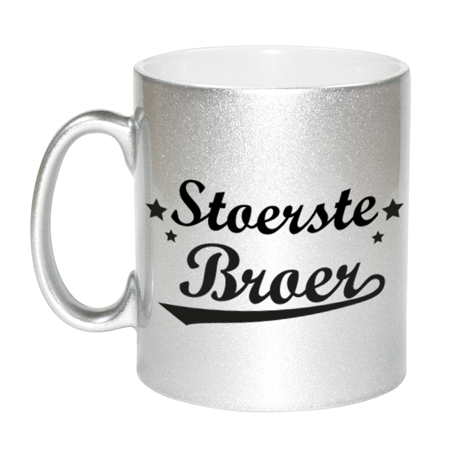 Stoerste broer cadeau zilveren mok / beker met sterren 330 ml -