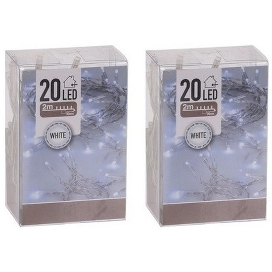 Kerstverlichting - 2x - lichtsnoer - 20 led lampjes - helder wit - 2 meter - batterij -