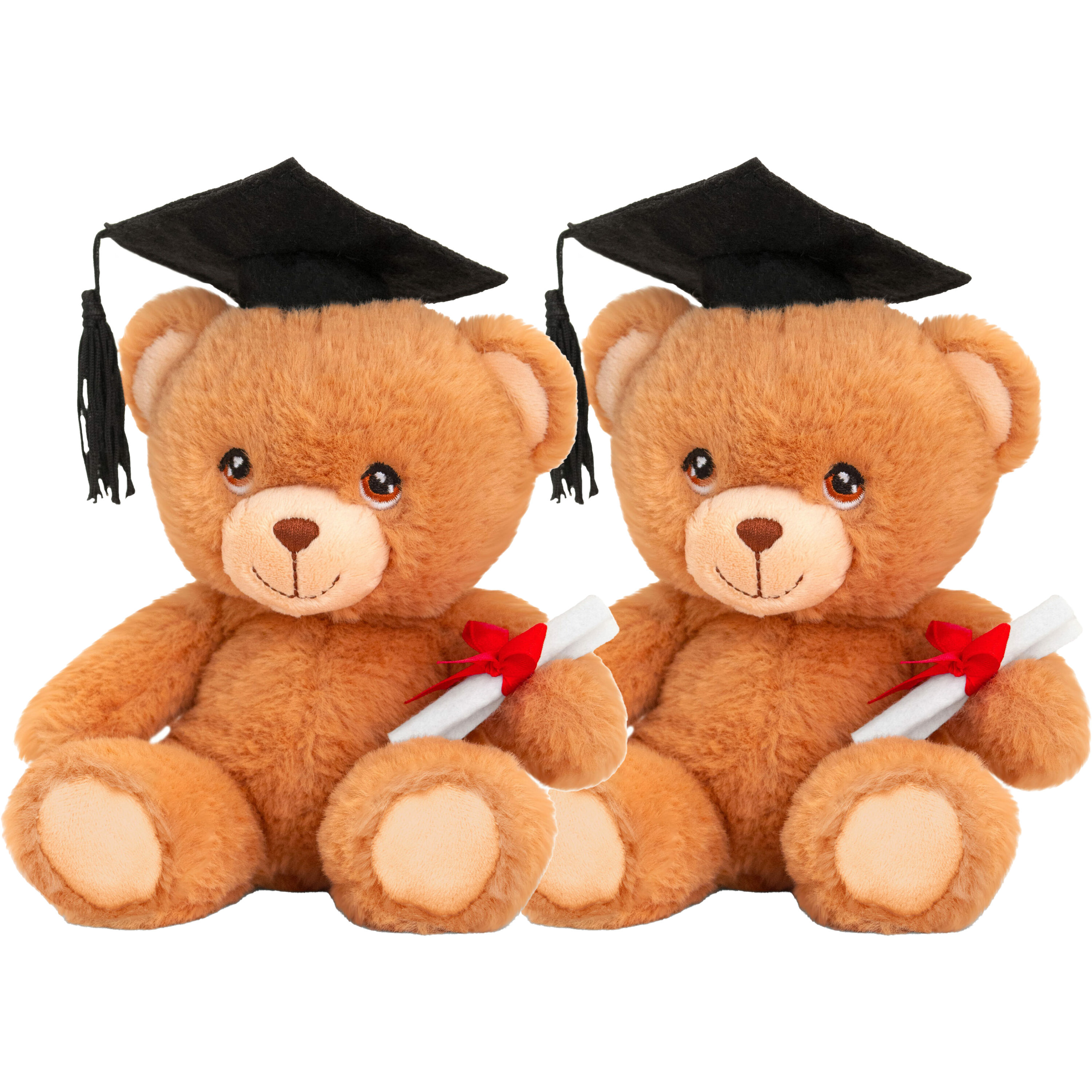 Pluche knuffel beer - 2x - geslaagd - diploma - bruin - 15 cm -