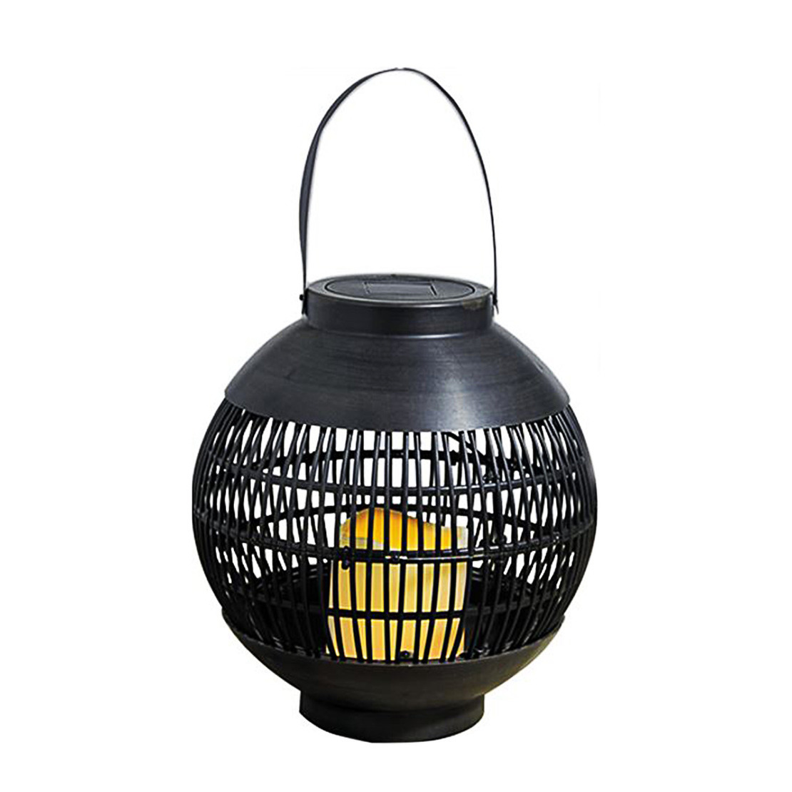 Buiten/tuin zwarte rotan lampionnen/hanglantaarns 23 cm solar tuinverlichting -