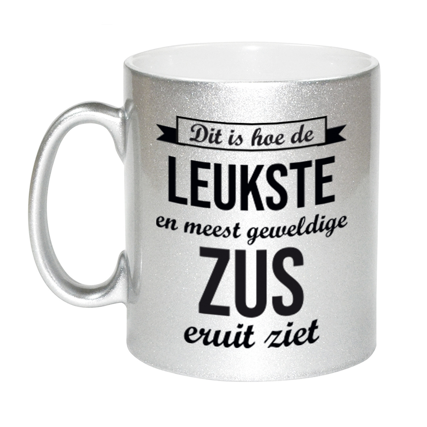Zilveren leukste en meest geweldige zus cadeau koffiemok / theebeker 330 ml -