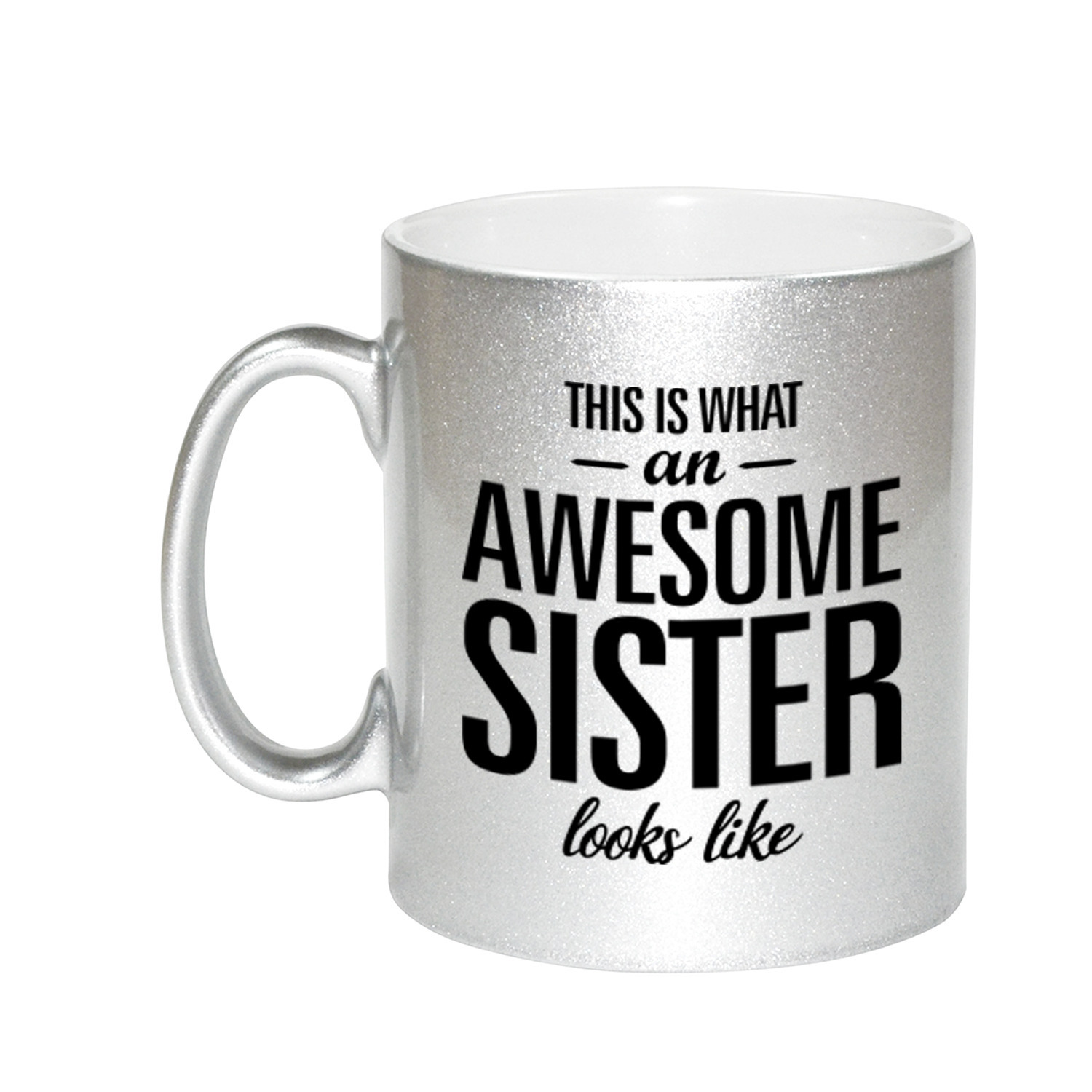 Awesome sister cadeau mok / beker zilver voor zus 330 ml -