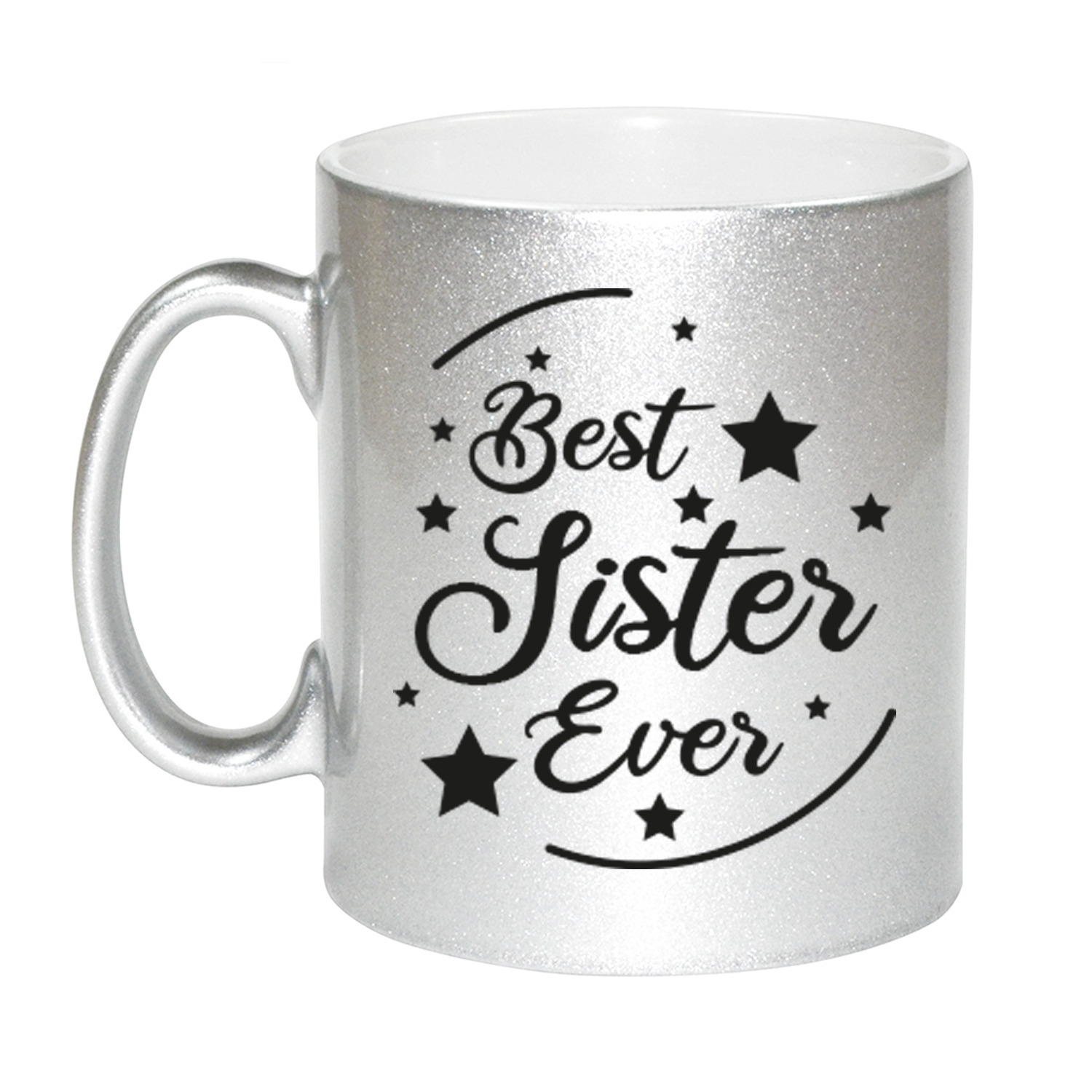Zilveren Best Sister Ever cadeau koffiemok / theebeker 330 ml -