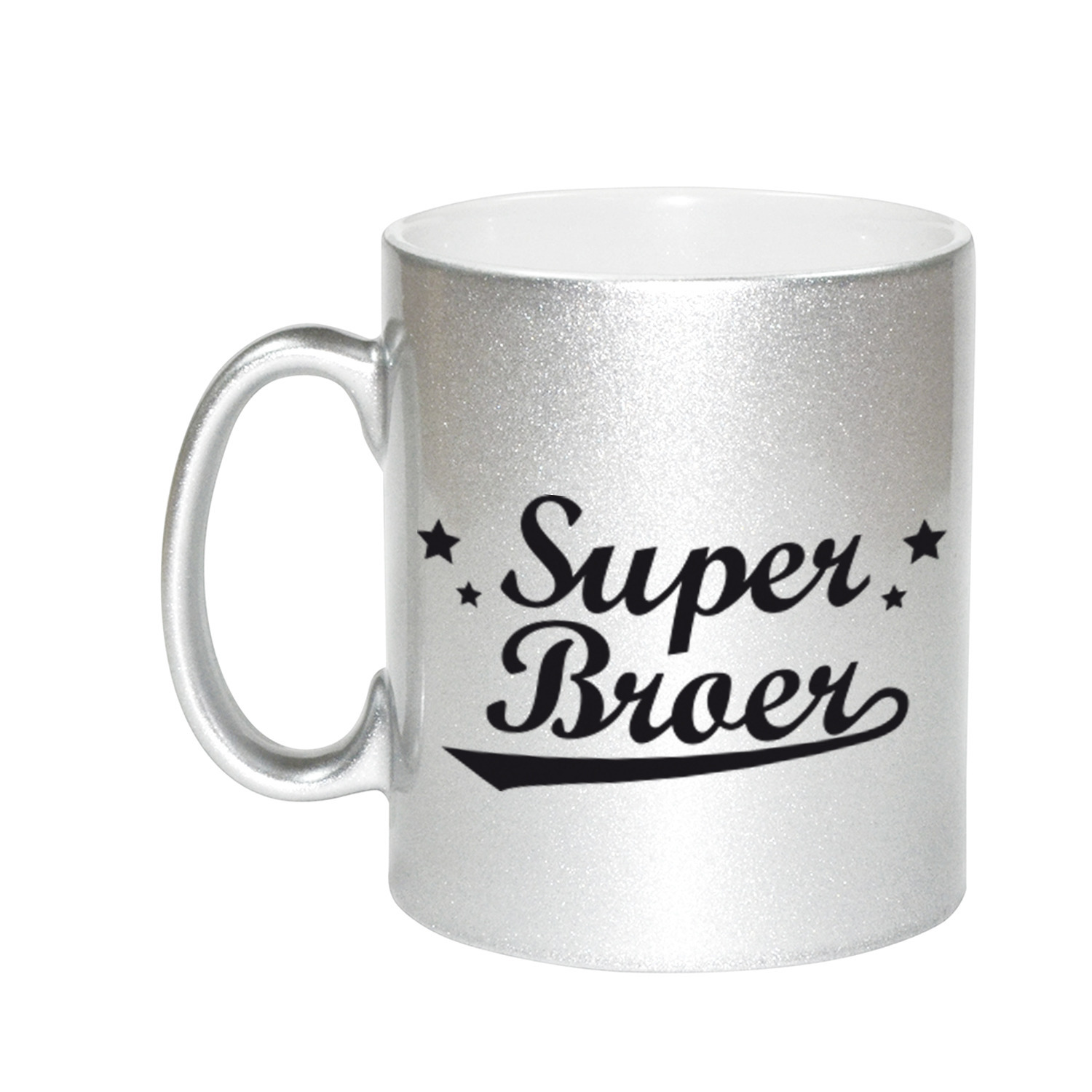 Super broer cadeau zilveren mok / beker sterren 330 ml -