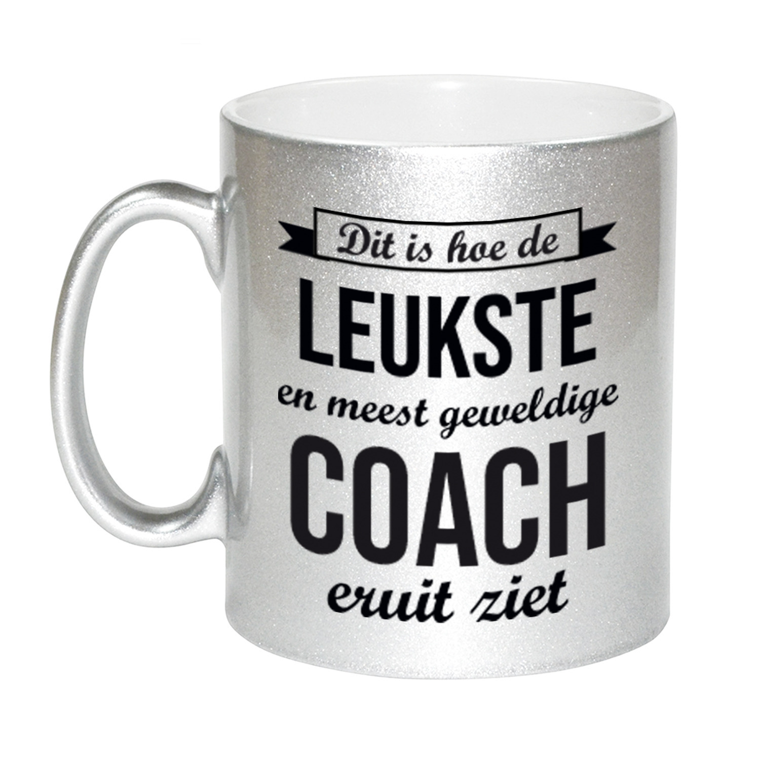 Zilveren leukste en meest geweldige coach cadeau koffiemok / theebeker 330 ml -