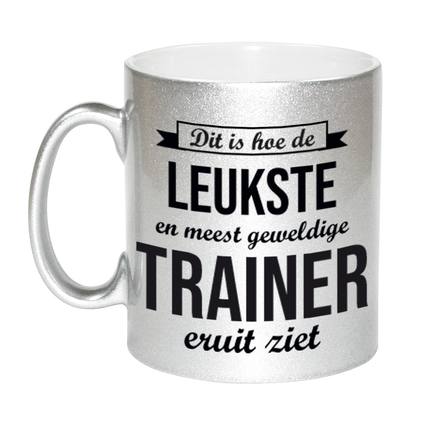 Zilveren leukste en meest geweldige trainer cadeau koffiemok / theebeker 330 ml -