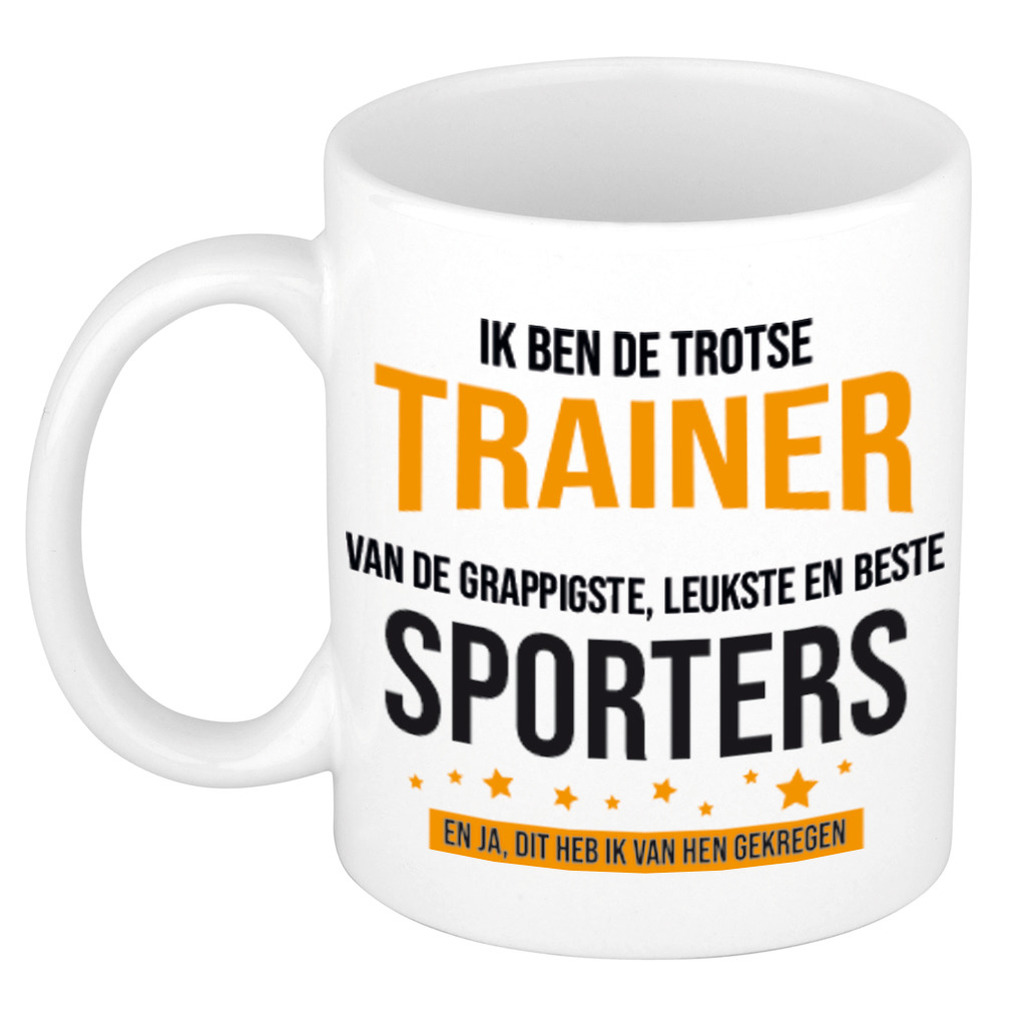 Trotse trainer sporters cadeau koffiemok / theebeker 300 ml -