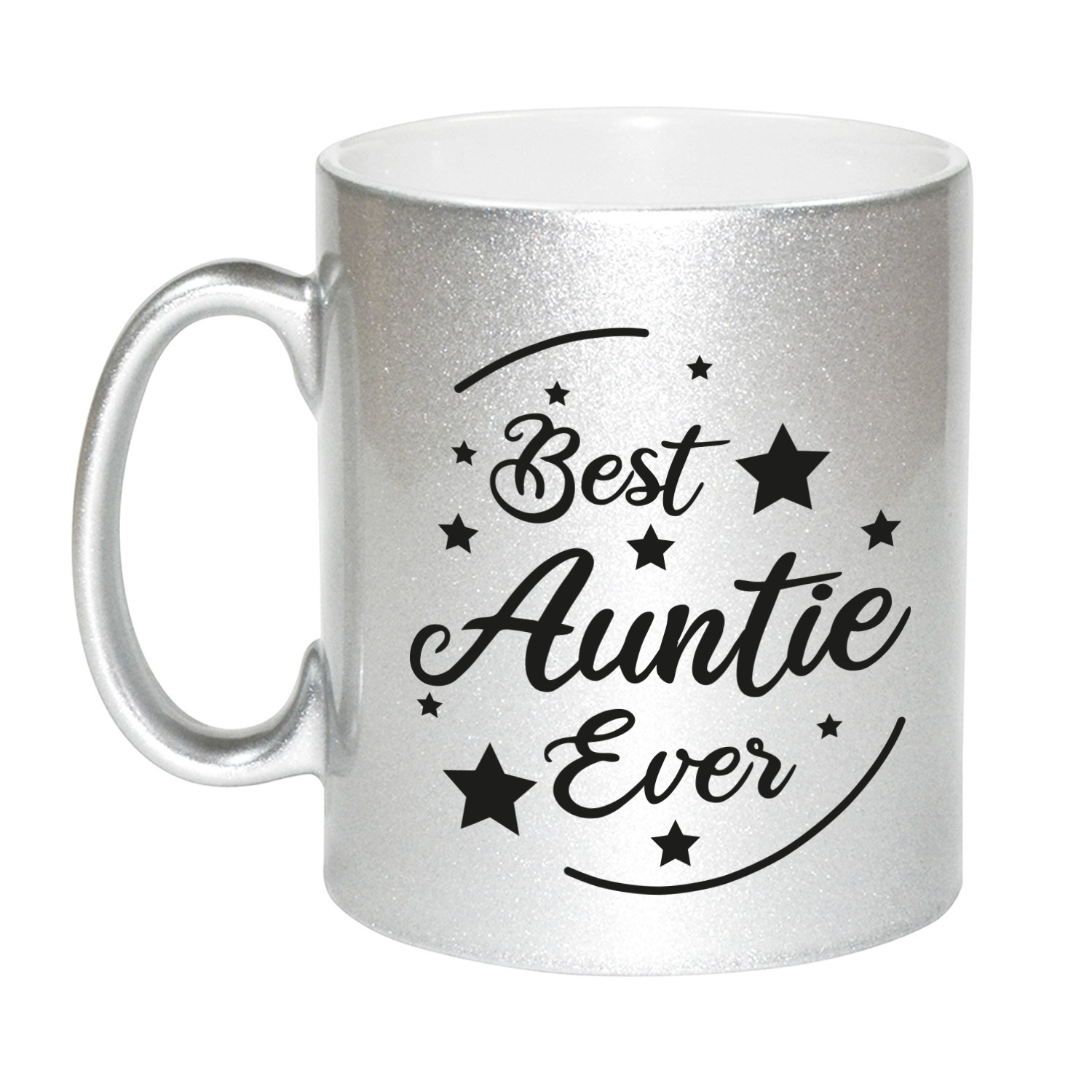 Zilveren Best Auntie Ever cadeau koffiemok / theebeker 330 ml -