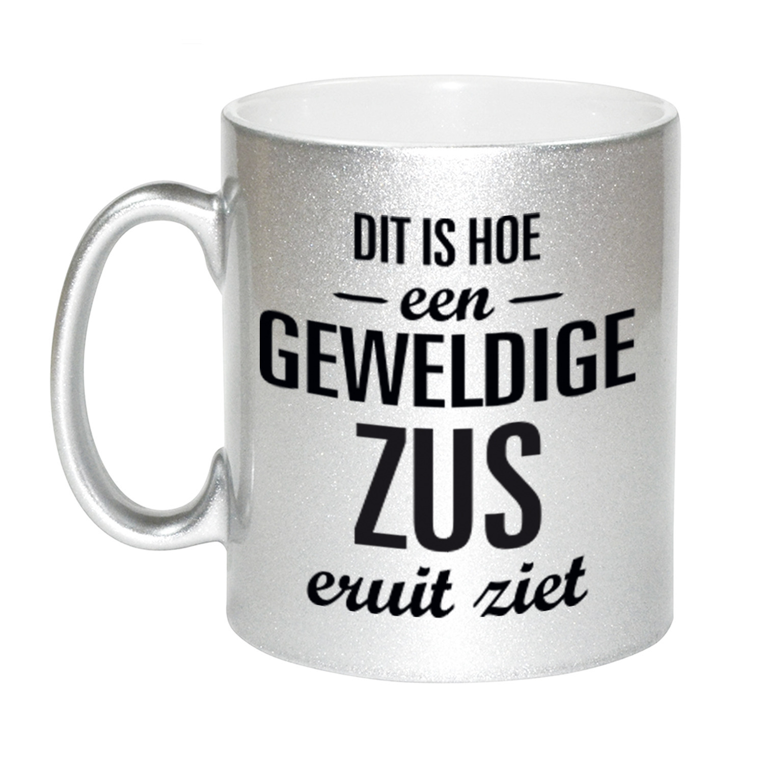 Zilveren geweldige zus cadeau koffiemok / theebeker 330 ml -