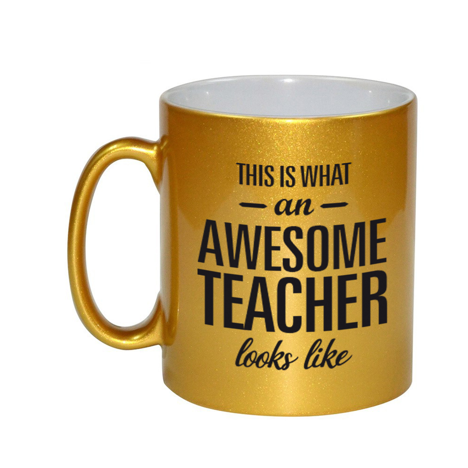 Awesome teacher cadeau gouden mok / beker voor juf / meester 330 ml -