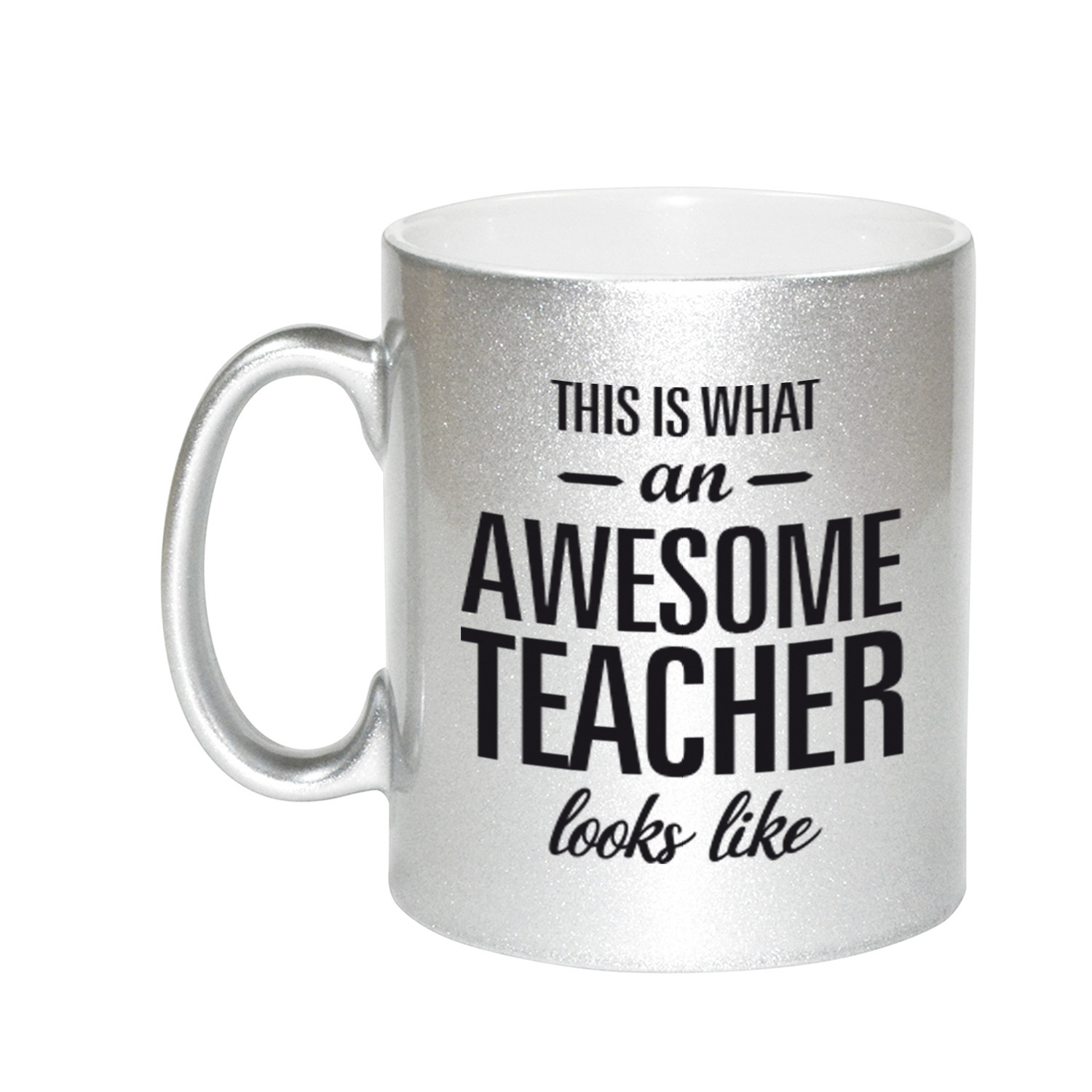 Awesome teacher cadeau zilveren mok / beker voor juf / meester 330 ml -