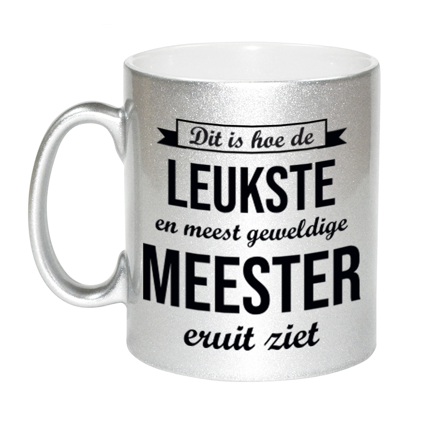 Zilveren leukste en meest geweldige meester cadeau koffiemok / theebeker 330 ml -