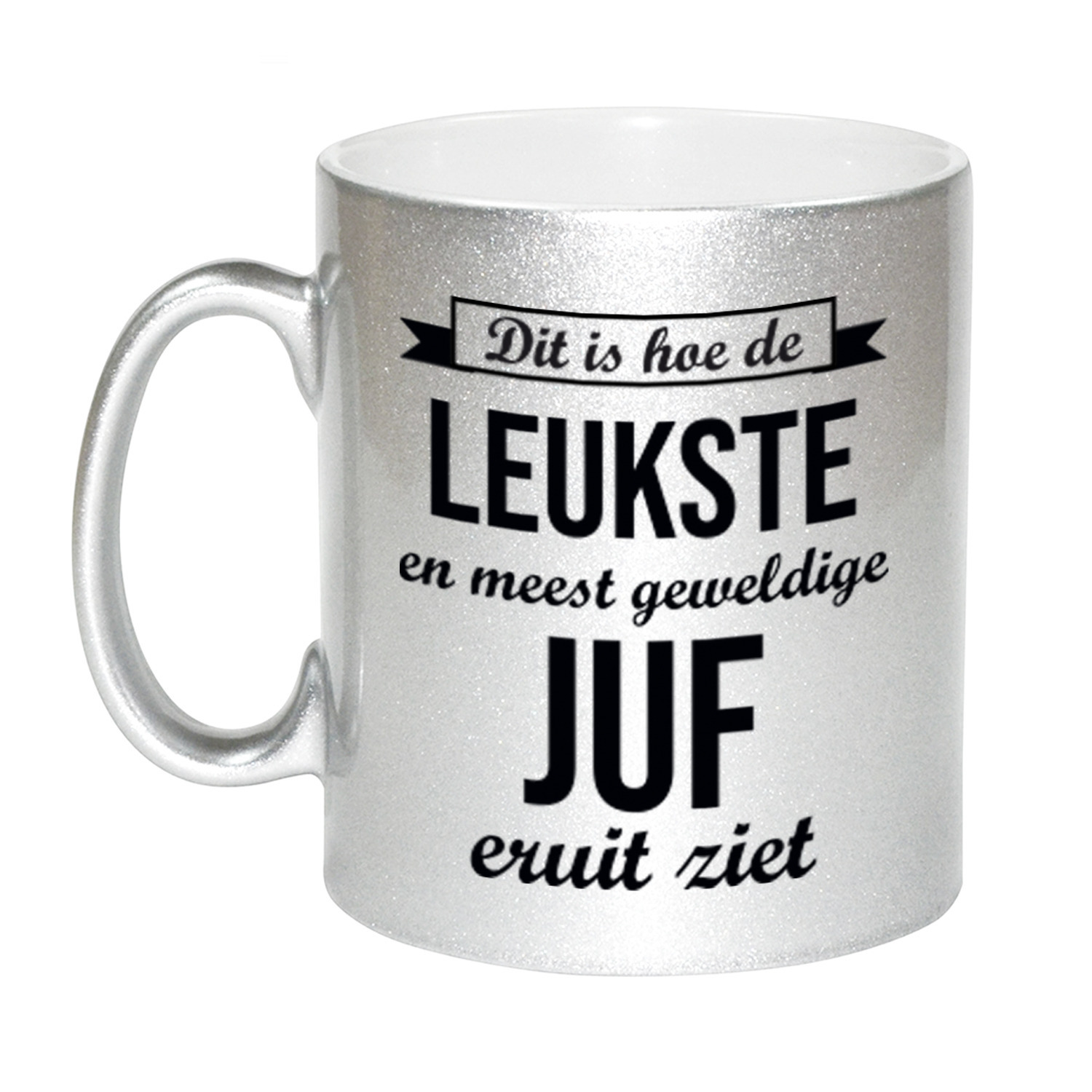 Zilveren leukste en meest geweldige juf cadeau koffiemok / theebeker 330 ml -