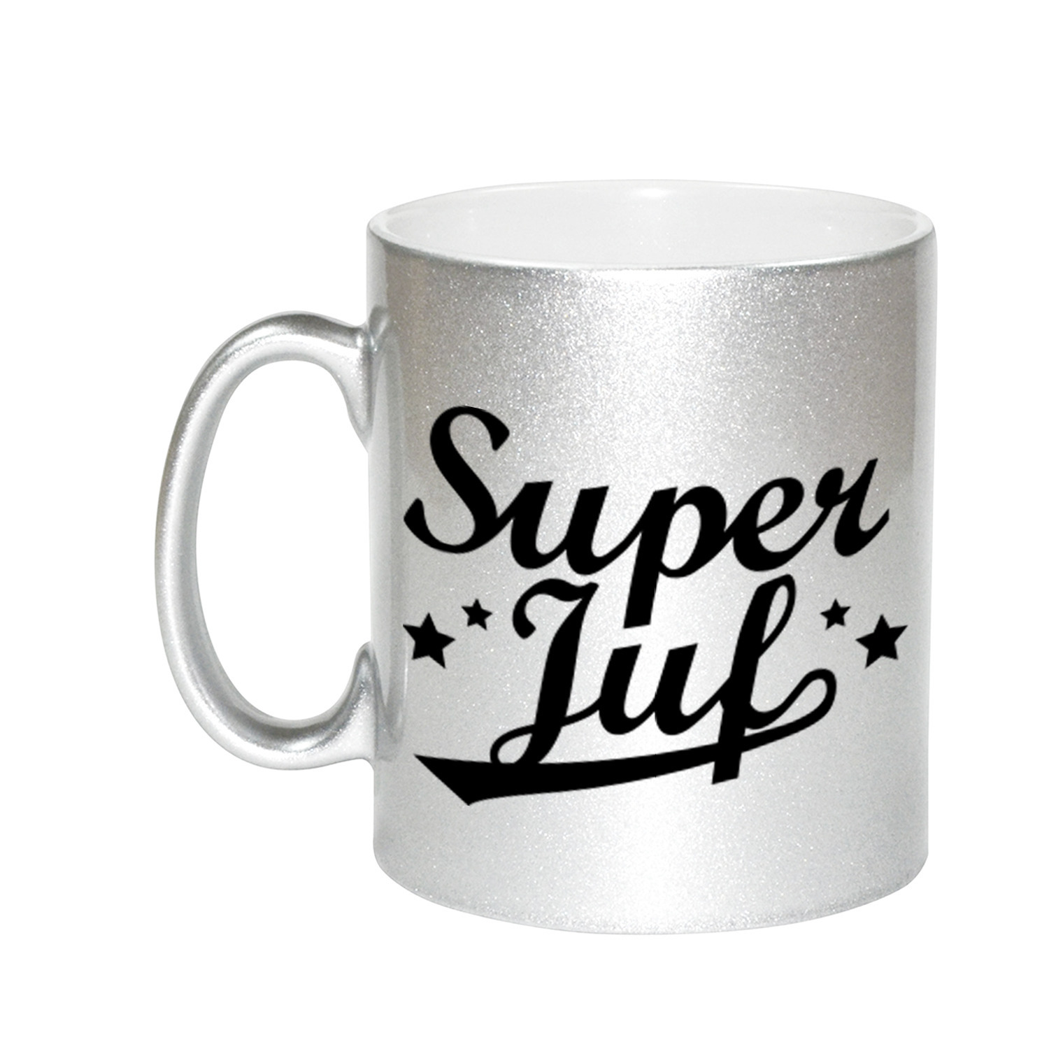 Super juf bedankt zilveren mok / beker 330 ml -