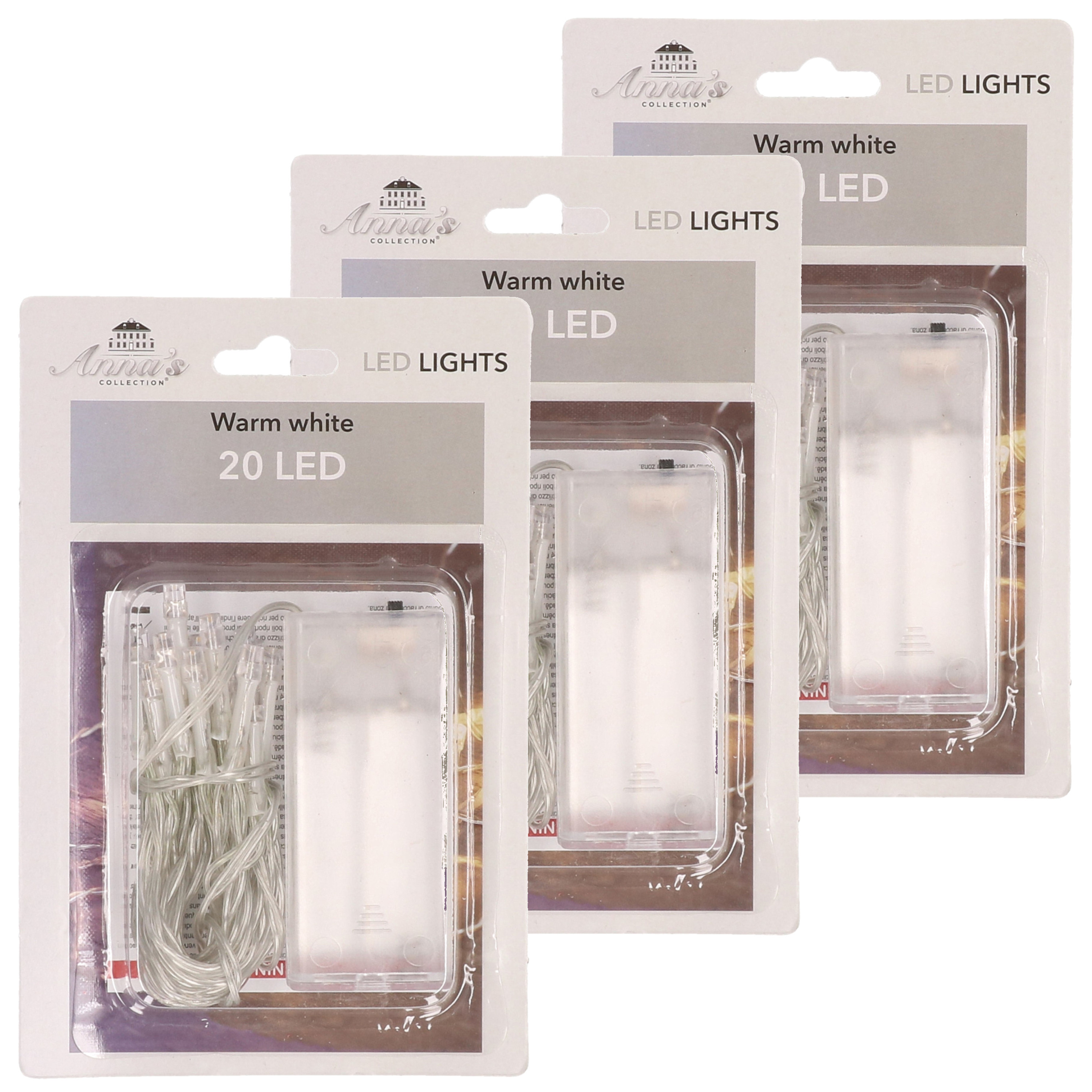 3x Kerstverlichting op batterijen warm wit 20 lampjes 200 cm -