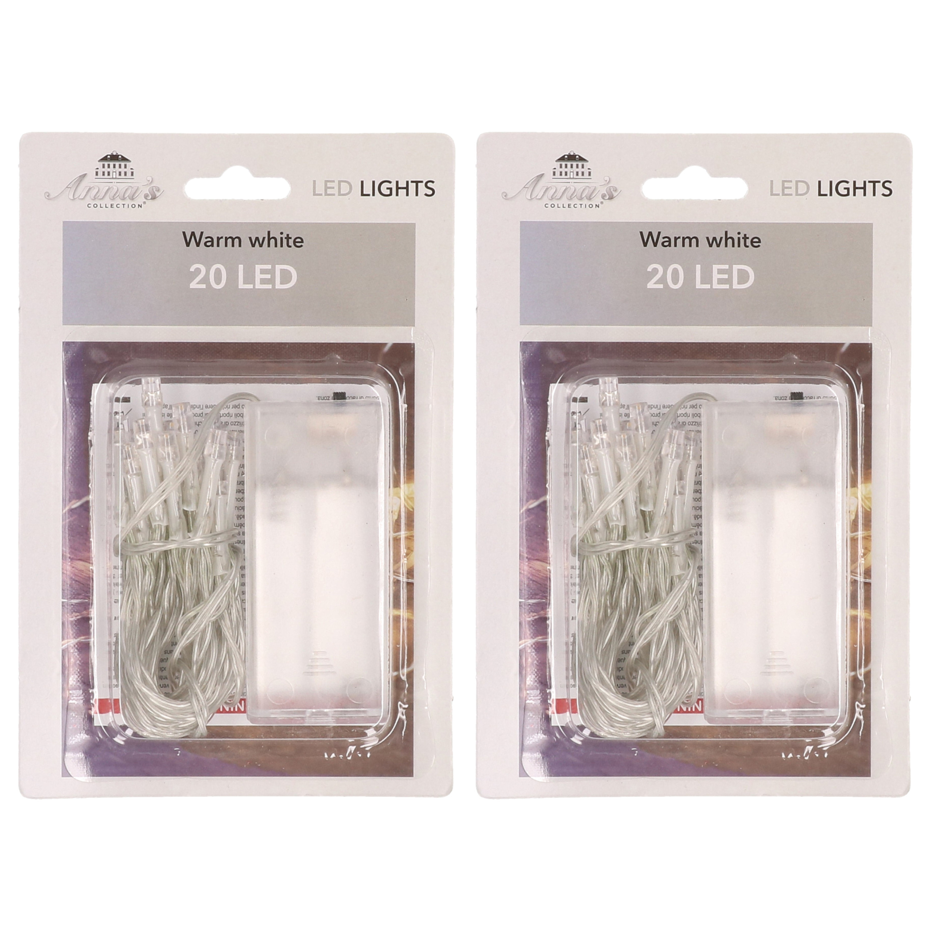 2x Kerstverlichting op batterijen warm wit 20 lampjes 200 cm -