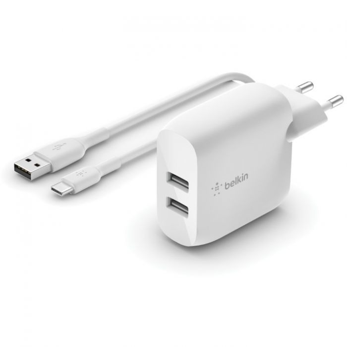 Belkin Dual USB-A Wall Charger w/ 1M PVC A-C, 24W Oplader Wit