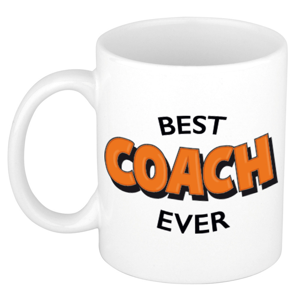 Best coach ever cadeau mok / beker wit met oranje cartoon letters 300 ml -