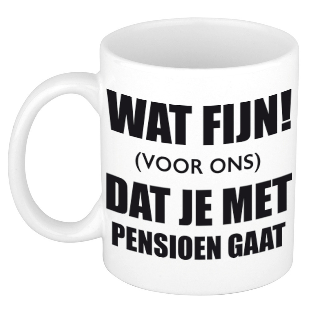 Wat fijn dat je met pensioen gaat cadeau pensioen mok / beker wit 300 ml -