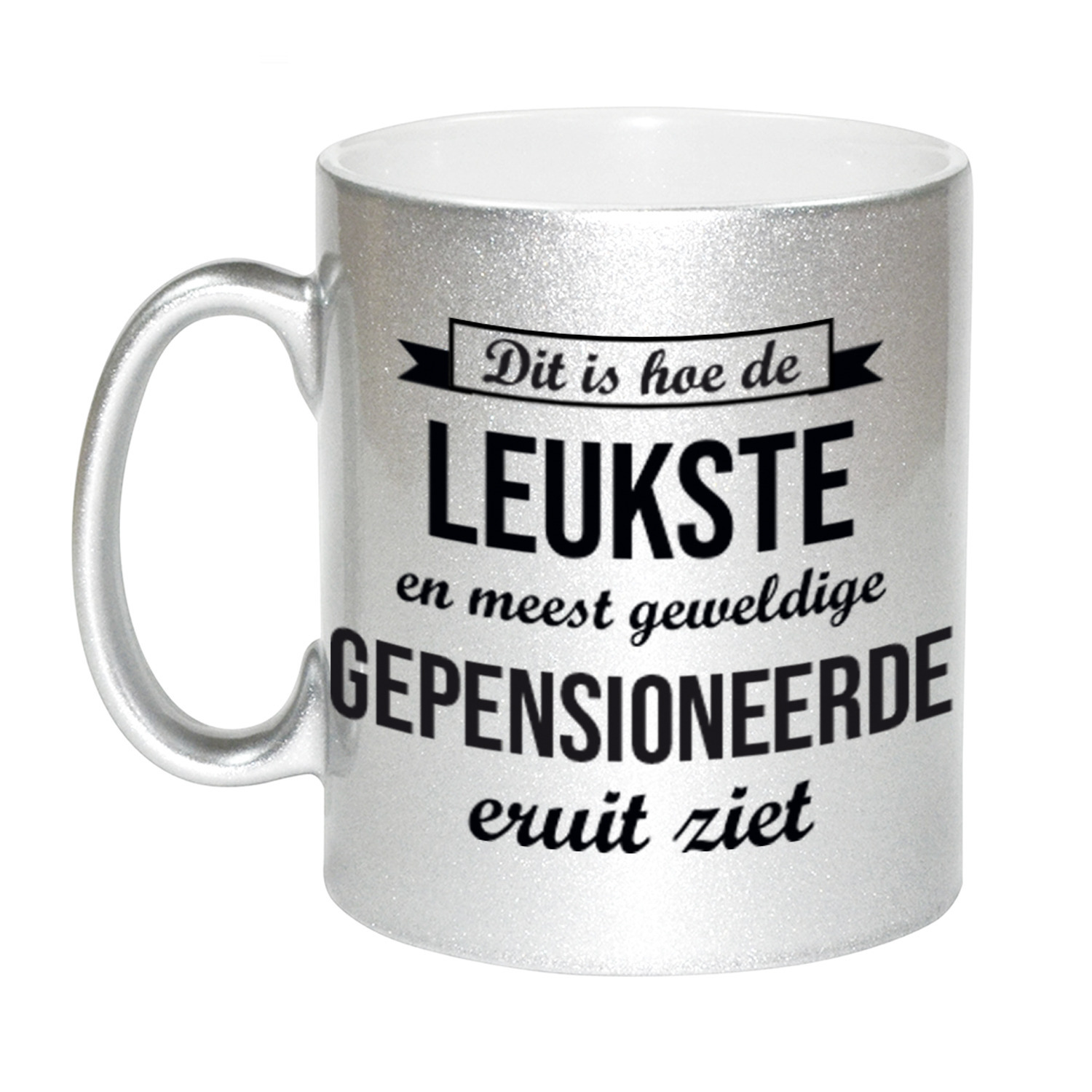 Hoe de leukste gepensioneerde eruitziet mok / beker zilver bedankt cadeau collega 330 ml -