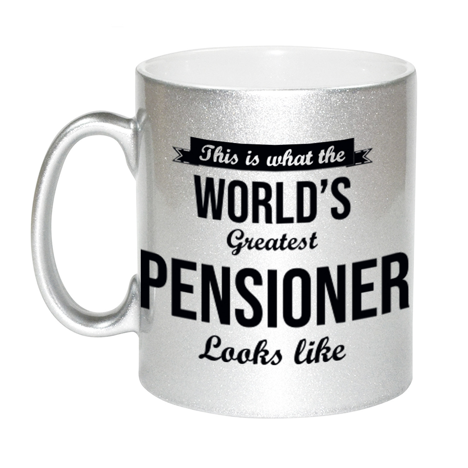 How the worlds greatest pensioner looks like mok / beker zilver pensioen cadeau collega 330 ml -