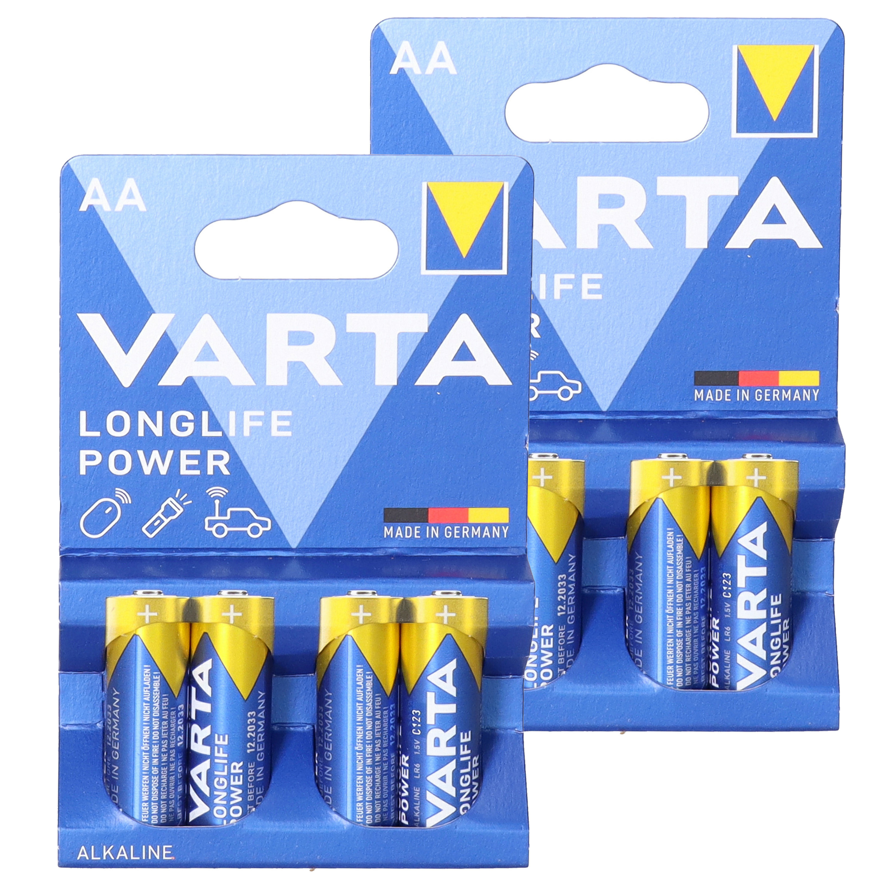 8x Varta Alkaline AA batterijen longlife power 1.5 V -